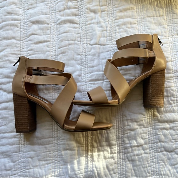 Steve Madden Shoes - Steve Madden Tan Strappy Wooden Block Heel Sandal - Size 8